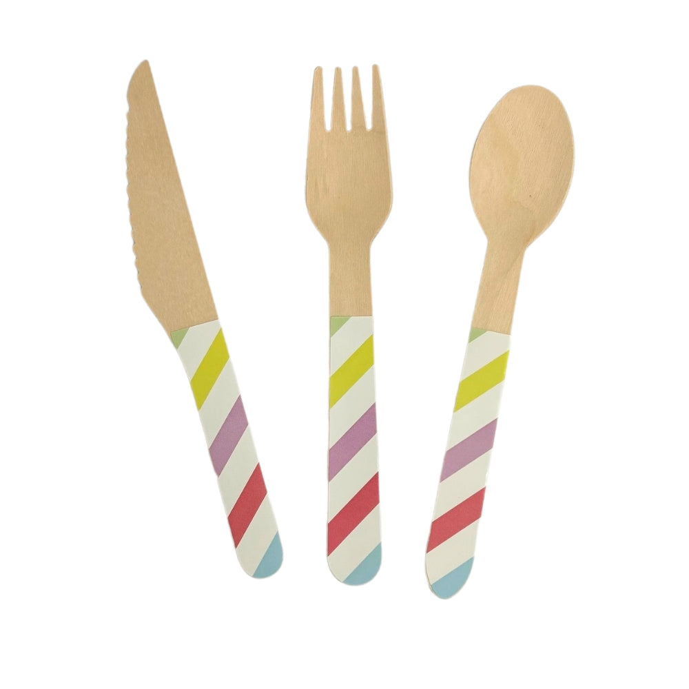 Striped Wooden Cutlery 12pk