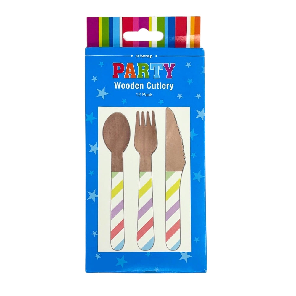 Striped Wooden Cutlery 12pk