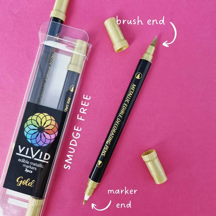 Vivid Edible Metallic Marker Pens 3pk - Gold