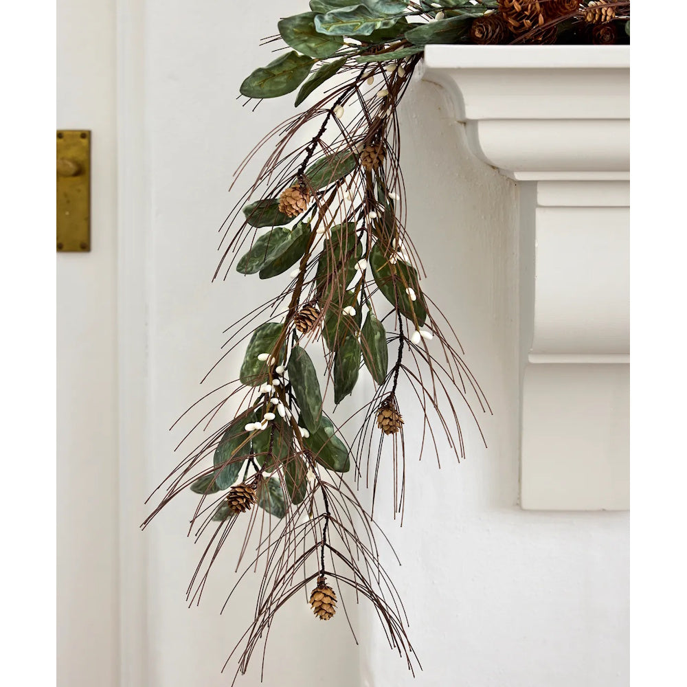 French Country White Berry & Pinecone Swag - Large