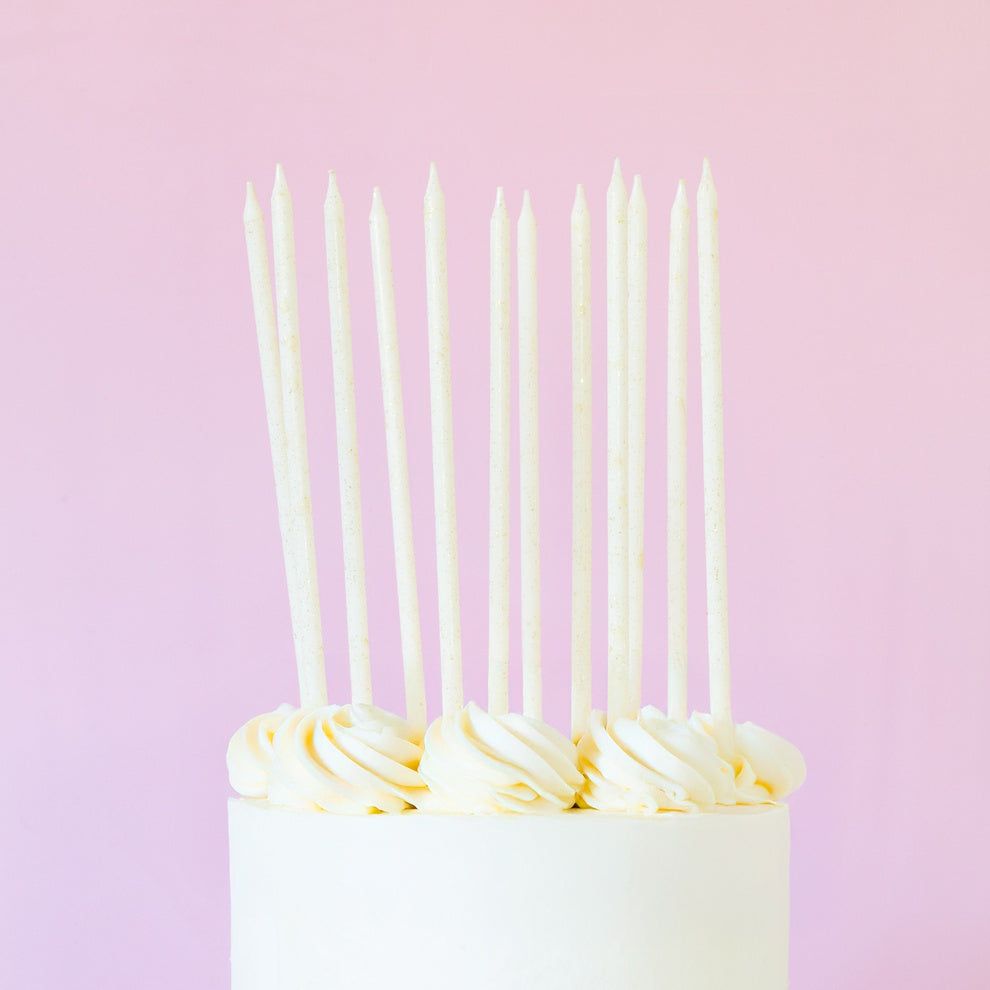 White with Gold Glitter Candles 12pk