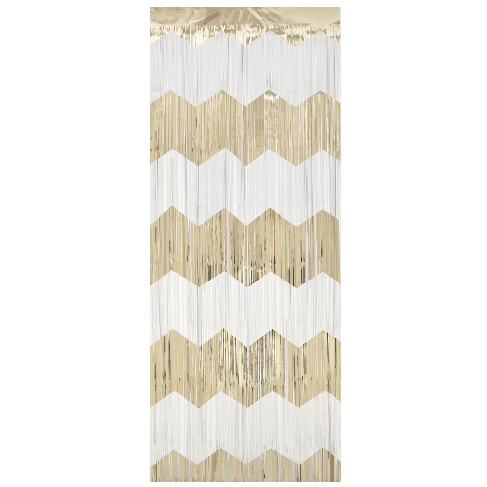 White & Gold Chevron Foil Fringed Door Curtain