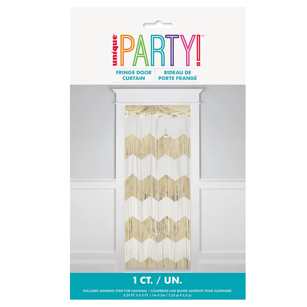 White & Gold Chevron Foil Fringed Door Curtain