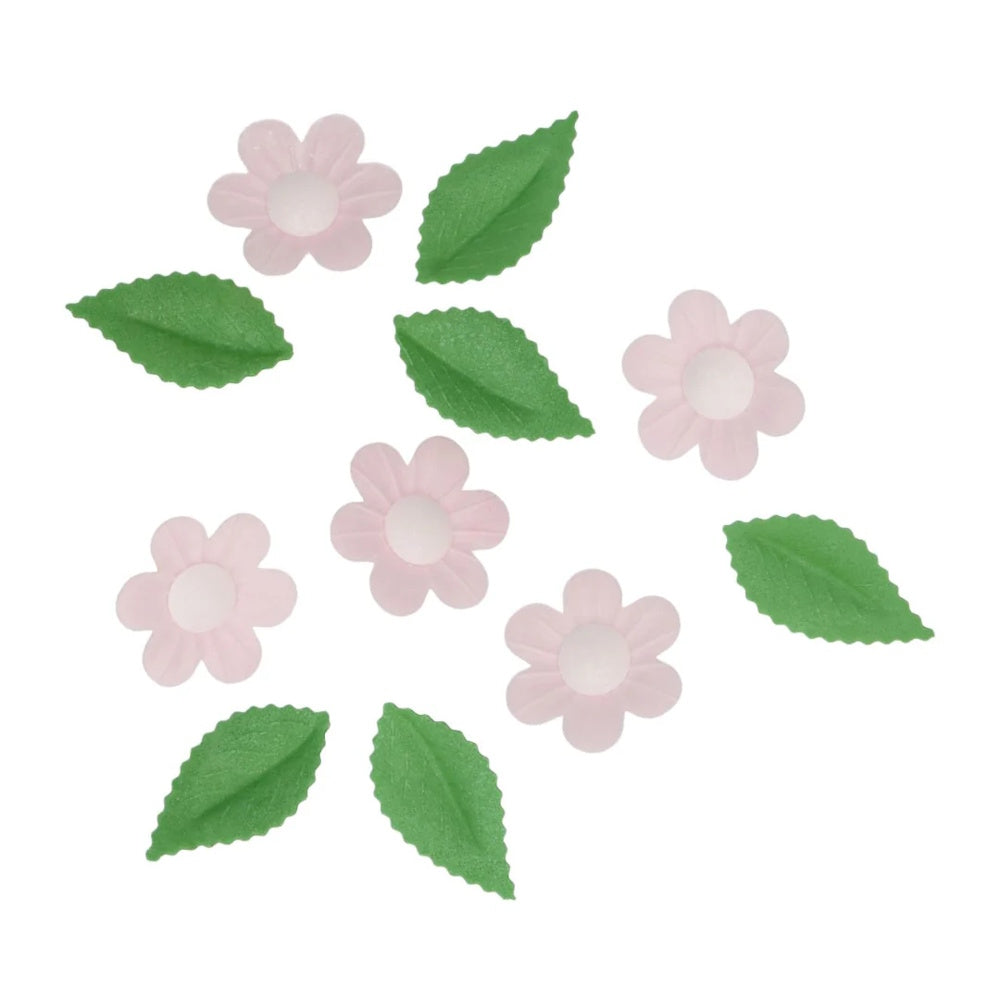Wilton Edible Wafer Decorations - Pink Flowers & Leaves