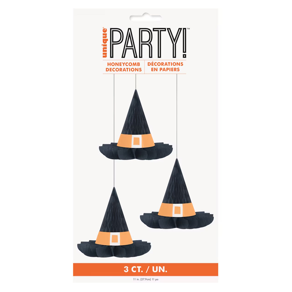 Witch Hat Hanging Honeycomb Decorations 3pk