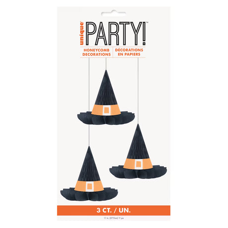Witch Hat Hanging Honeycomb Decorations 3pk
