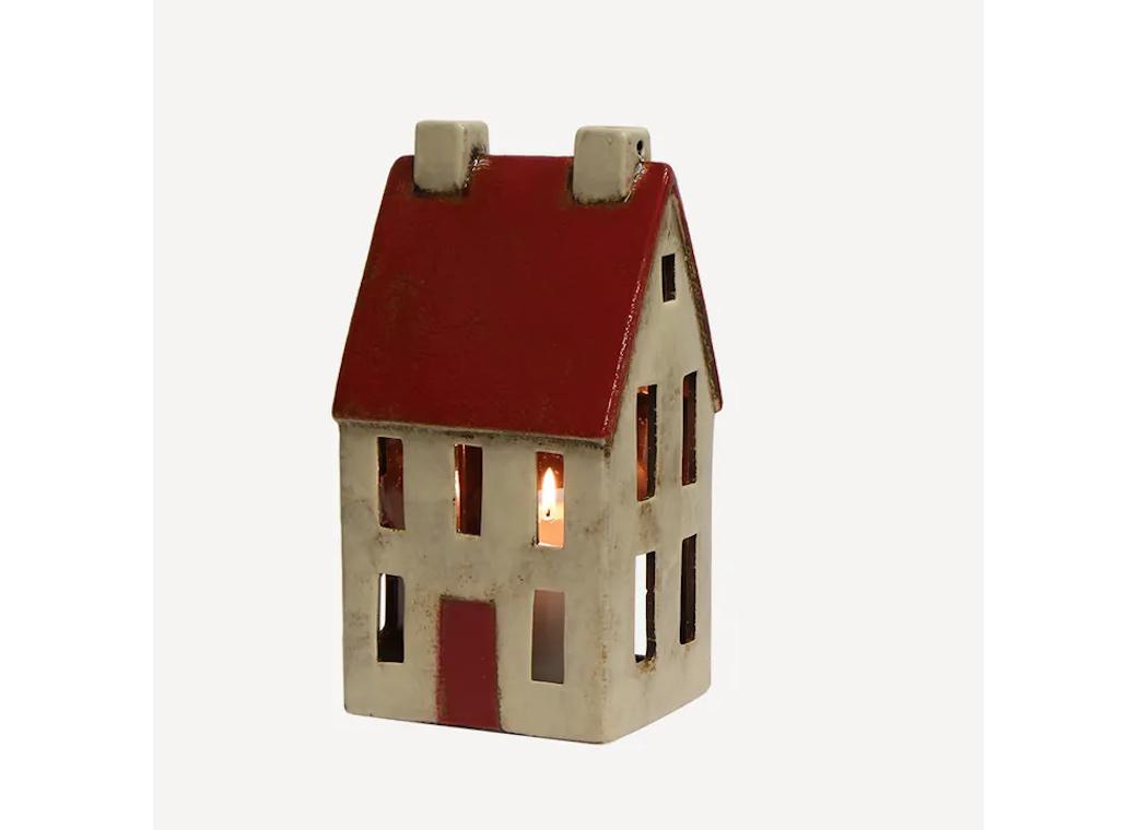 Alsace Tea Light Tall Chalet Red White