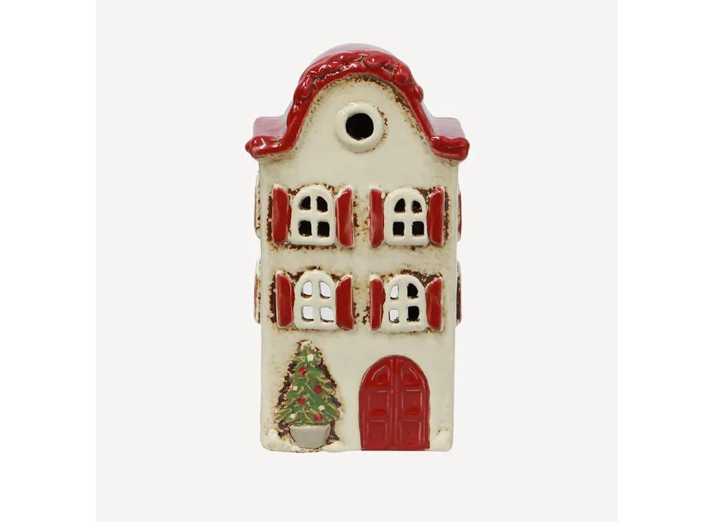 Alsace Tea Light Villa Christmas Stone with Red Shutters