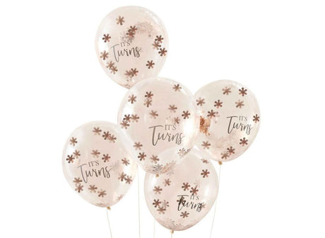 Baby in Bloom It's Twins Confetti Balloons 5pk