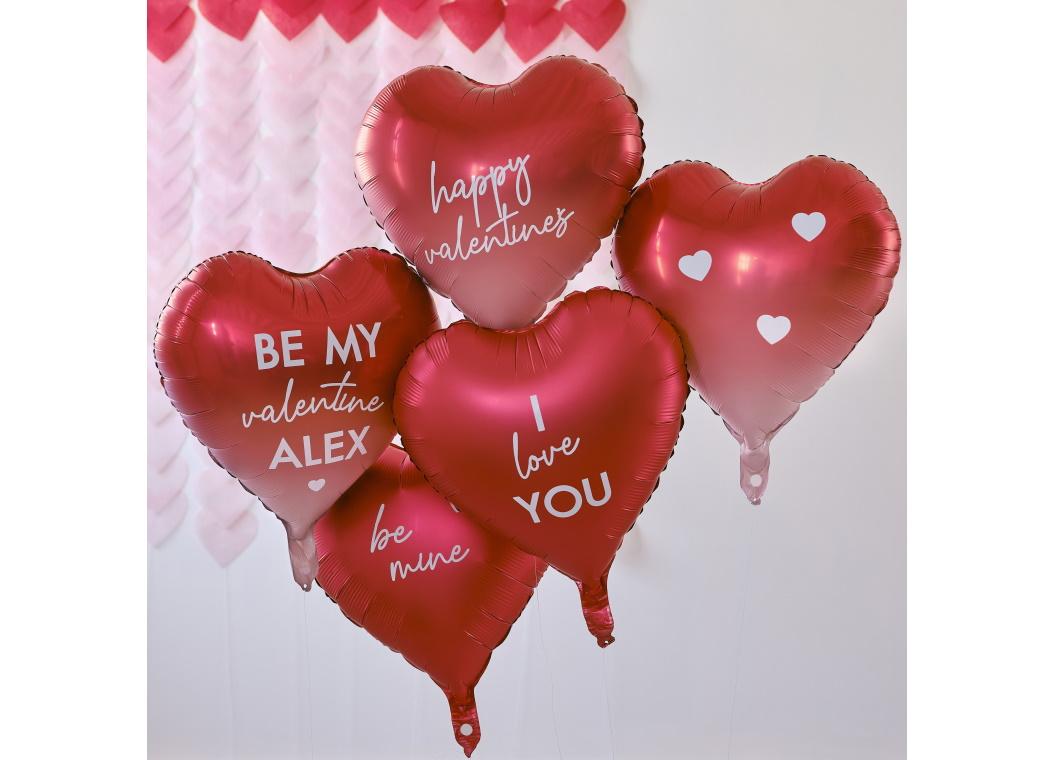 Be Mine Customisable Heart Valentines Balloons 5pk