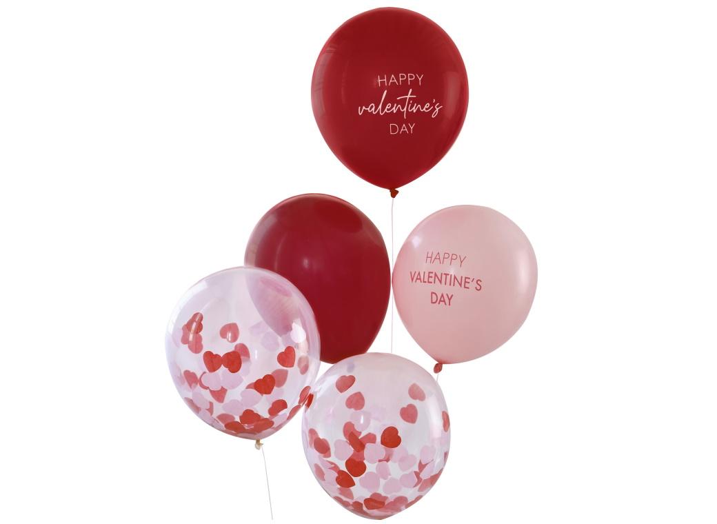 Be Mine Happy Valentines Confetti Balloons 5pk