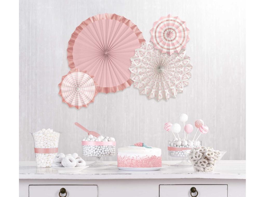 Blush Pink & Rose Gold Paper Fans 4pk