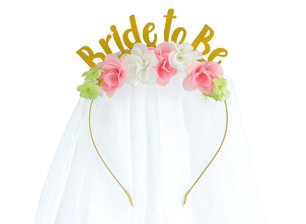 Bride to Be Floral Headband with Veil