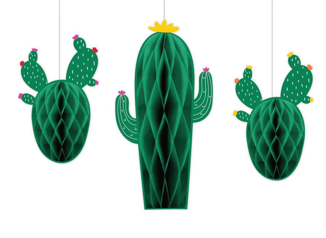 Cactus Honeycomb Hanging Decorations 3pk