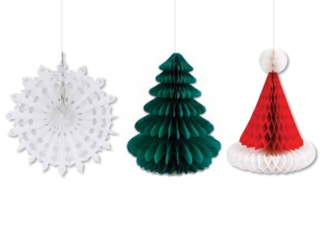 Christmas Honeycomb Hanging Decorations Assorted