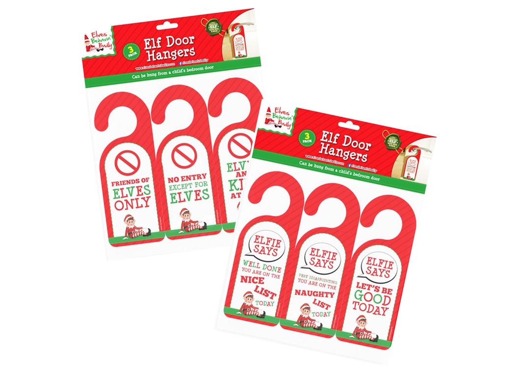 Christmas Naughty Elf Door Hangers 3pk