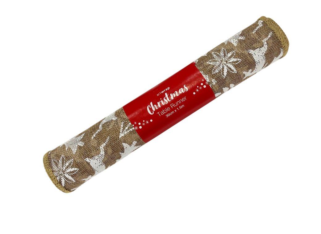 Christmas Table Runner - Hessian & White Icons