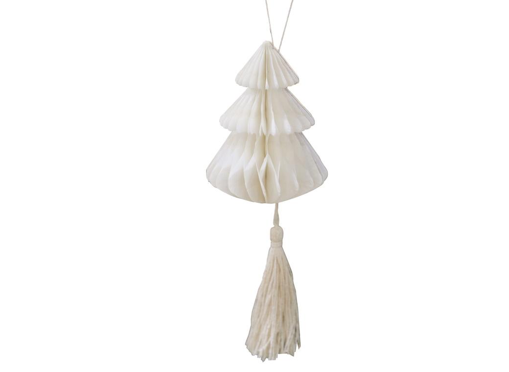 Cream Honeycomb Christmas Tree Decorations 4pk