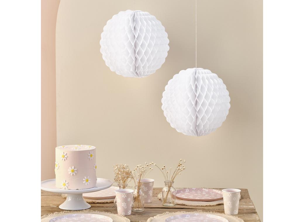 Ditsy Daisy White Honeycomb Decorations 2pk