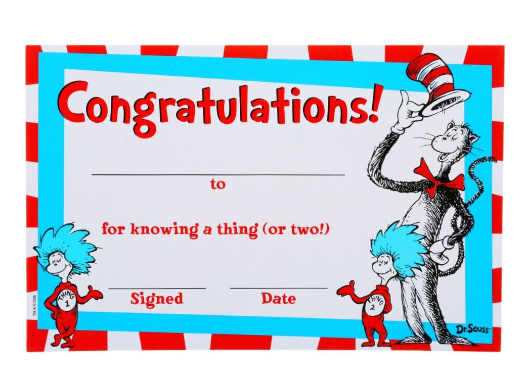 Dr Seuss Cat In The Hat Certificates 36pk