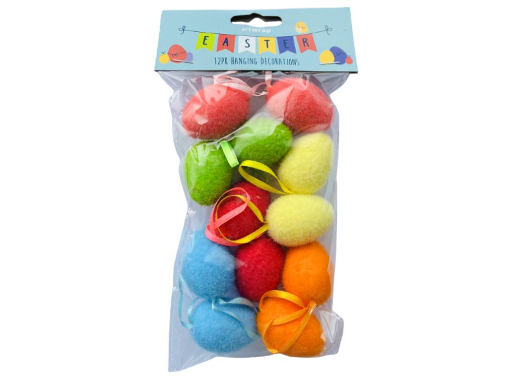 Easter Hanging Decorations Flocked Eggs 12pk
