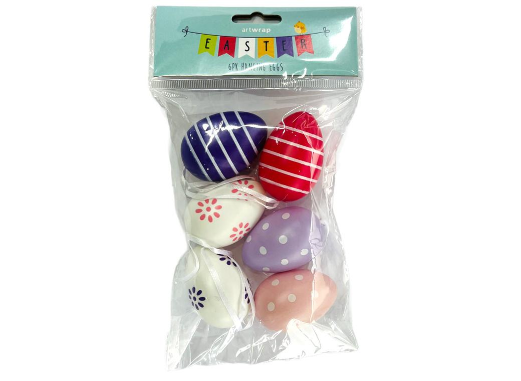 Easter Hanging Decorations Patterned Eggs 6pk