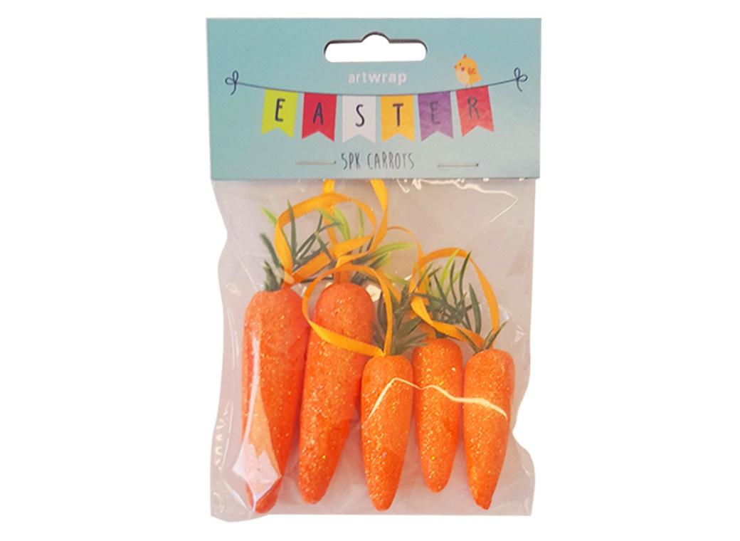 Easter Hanging Decorations Glitter Carrots 5pk