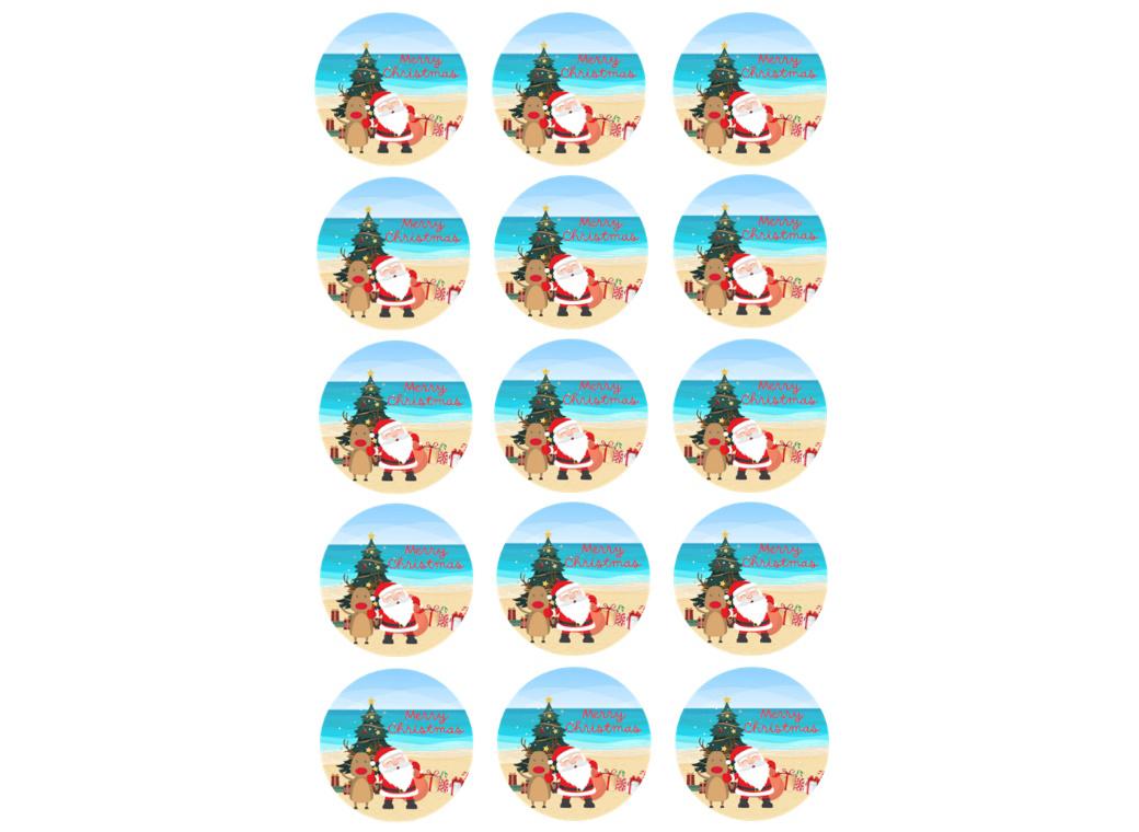 Edible Icing Image - Summer Santa Cupcakes