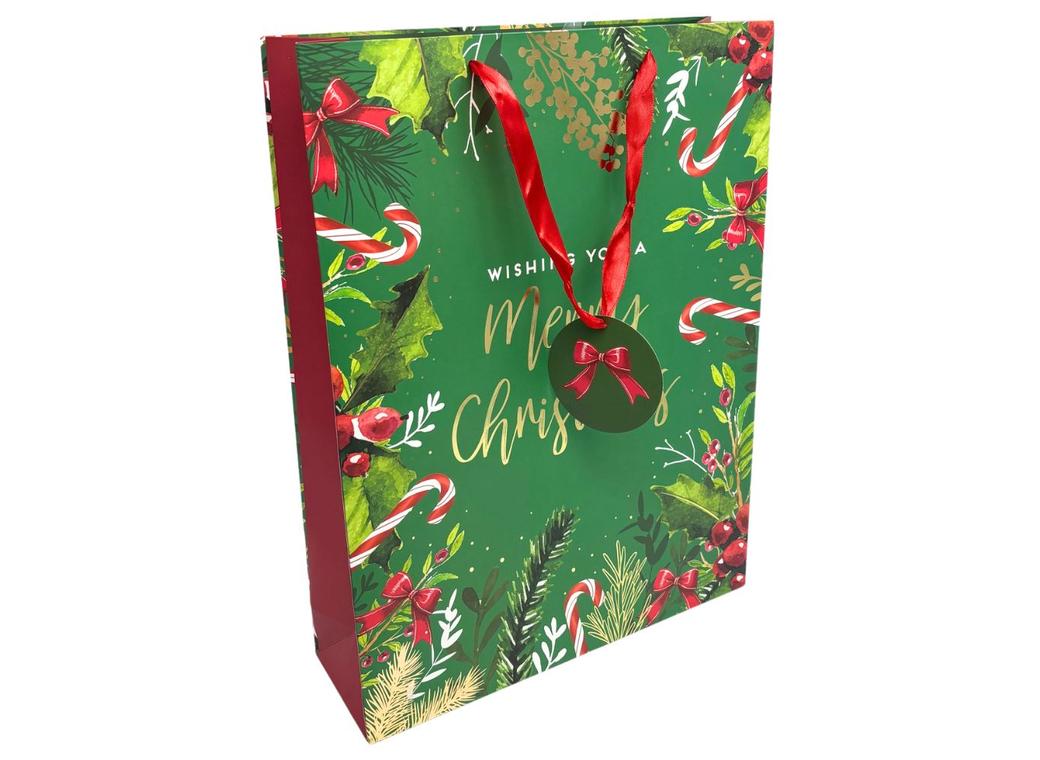 Jumbo Gift Bag - Christmas Candy Canes & Holly