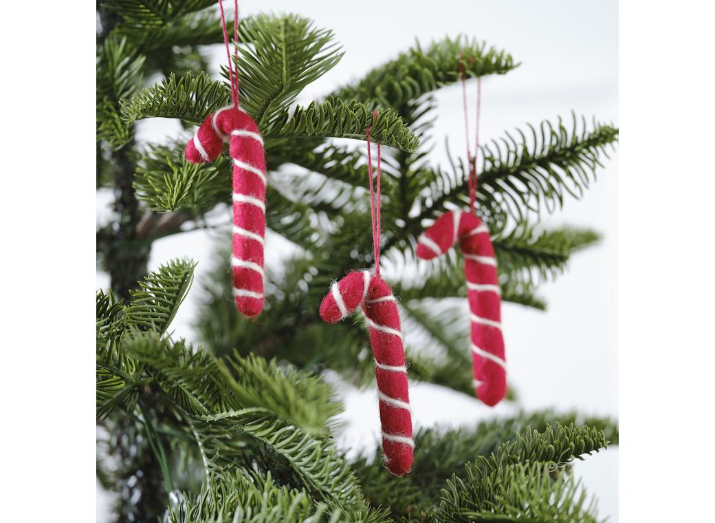 Felt Christmas Candy Cane Decorations 3pk