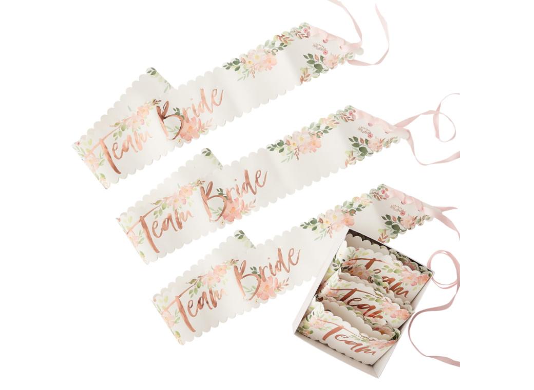 Floral Hen Party Team Bride Sashes 6pk