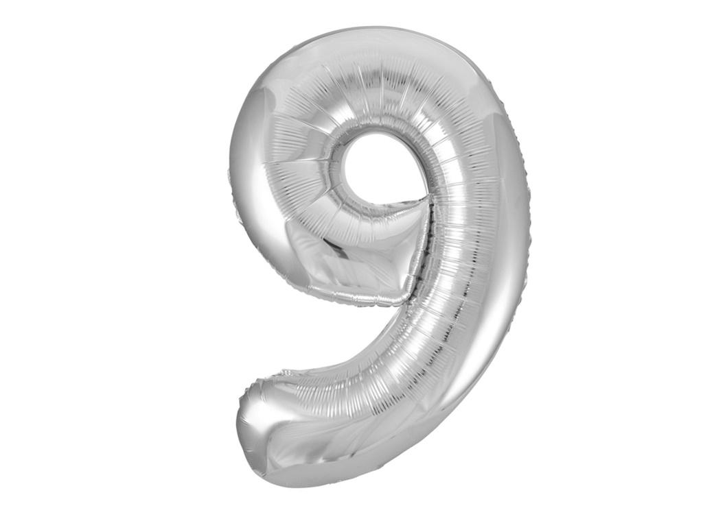 Giant Silver Number Foil Balloon - 9