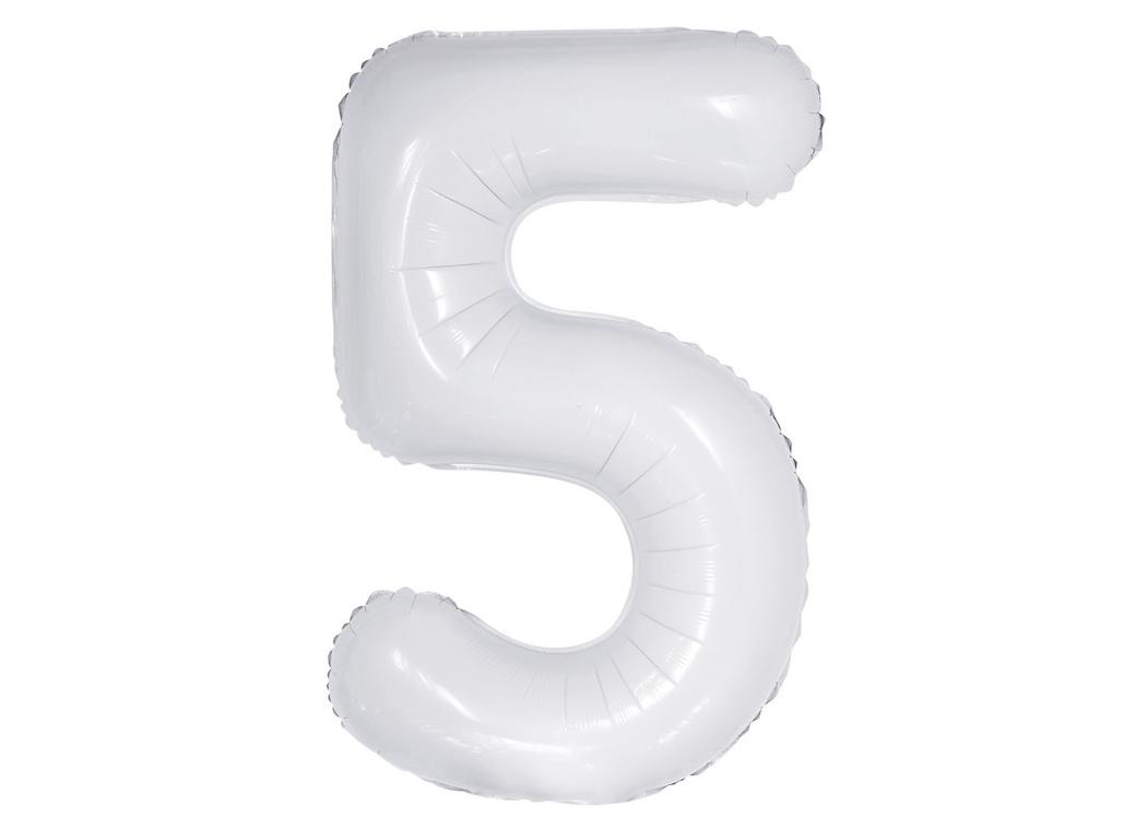 Giant Gloss White Number Foil Balloon - 5