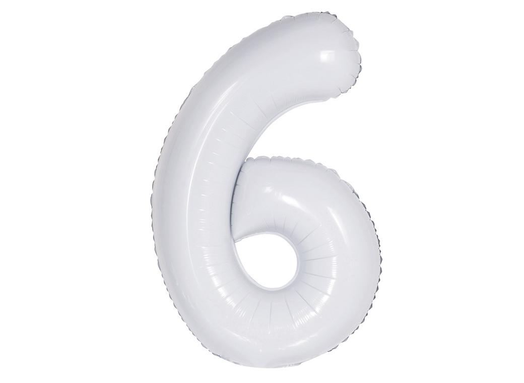 Giant Gloss White Number Foil Balloon - 6