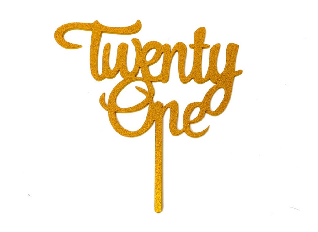 Gold Glitter Acrylic Cake Topper - Twenty One