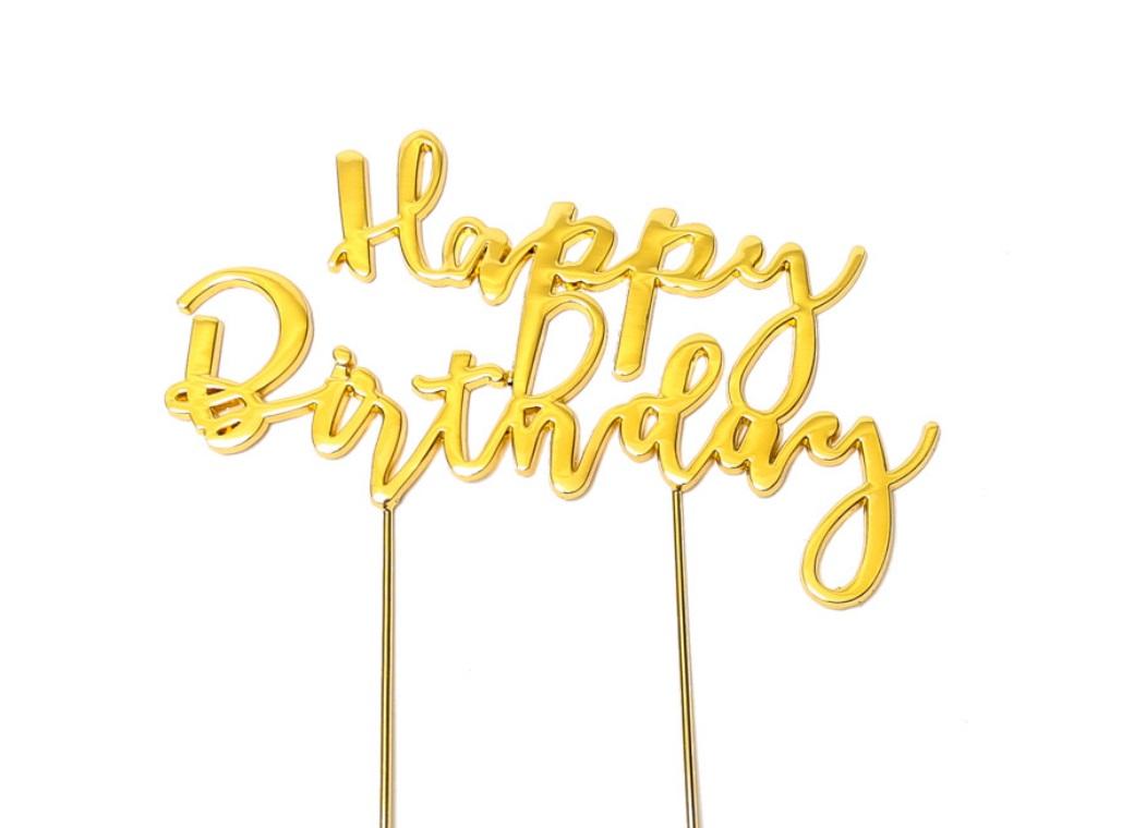 Gold Plated Cake Topper - Happy Birthday 2