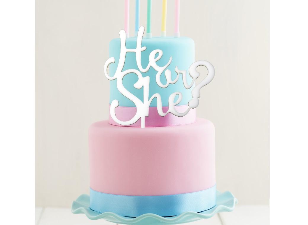 White Acrylic Cake Topper - He or She