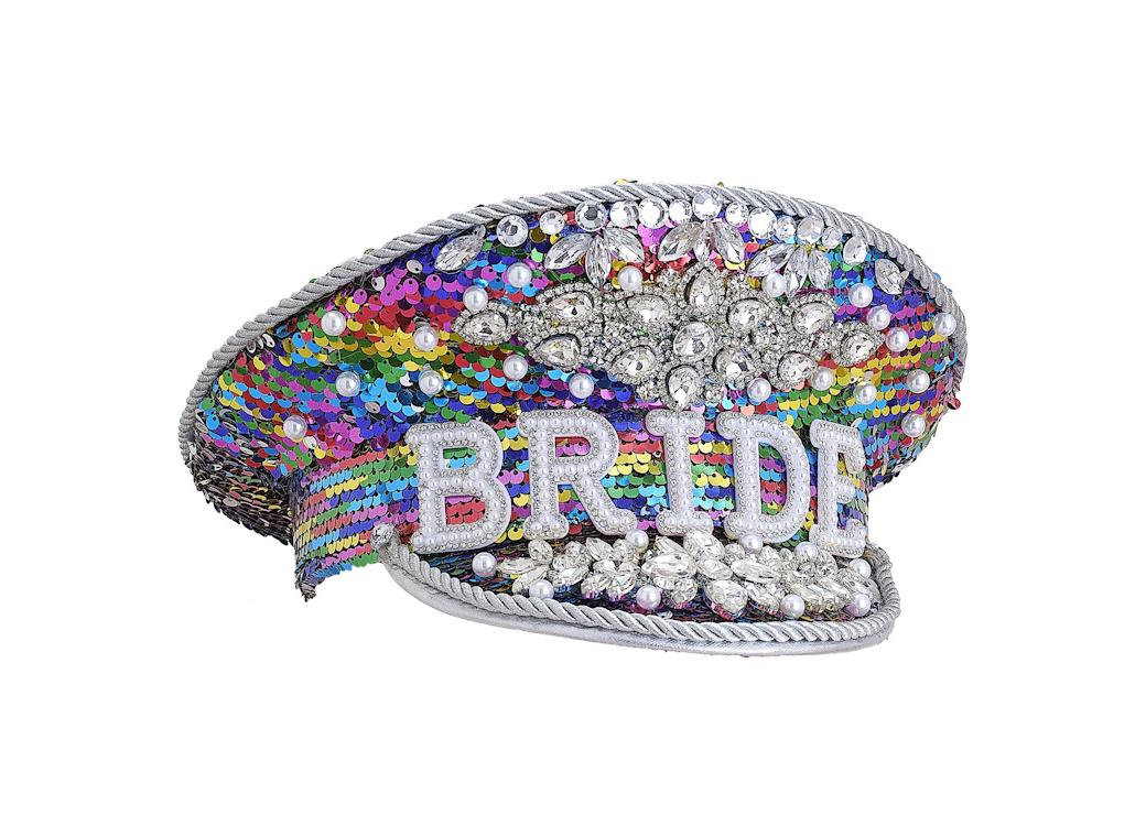 Hen Party Rainbow Rhinestone & Pearl Embellished Bride Hat