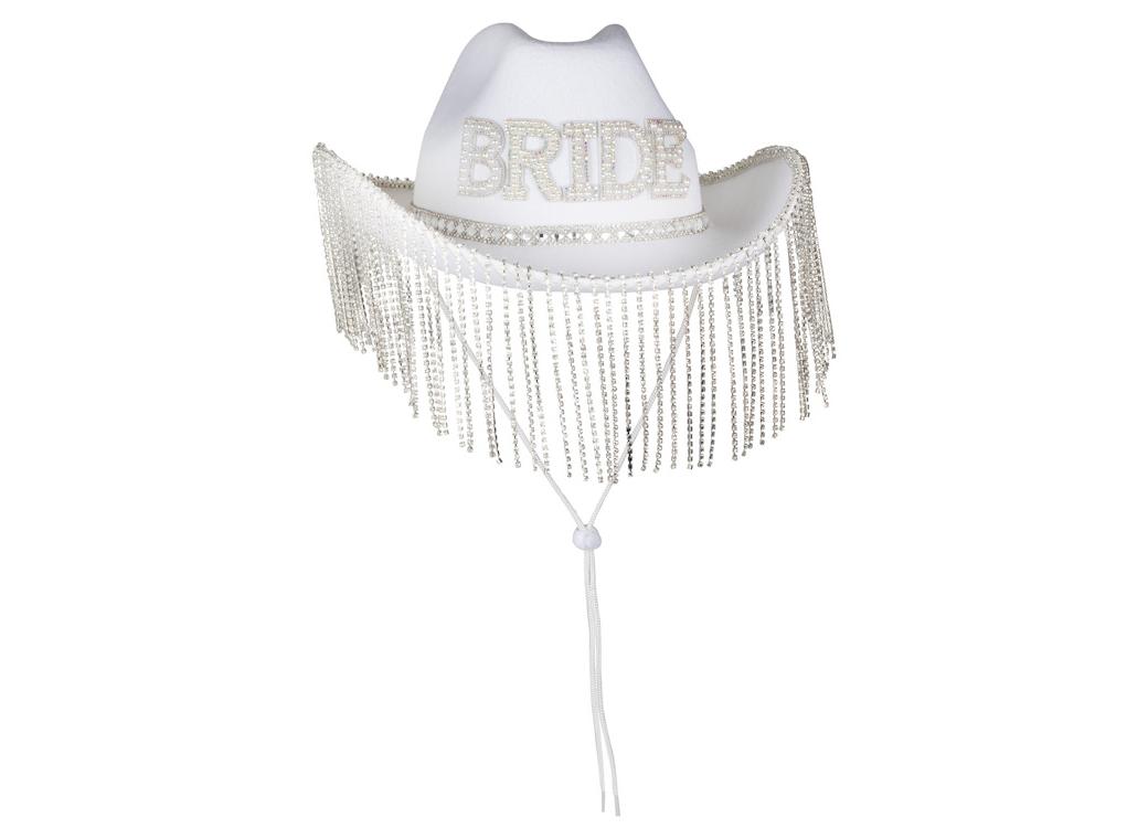Hen Party White Embellished Bride Cowboy Hat
