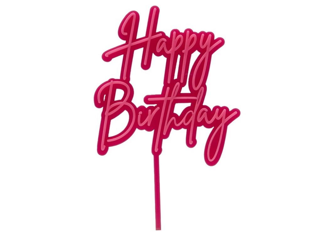 Happy Birthday Layered Cake Topper - Hot Pink / Pink