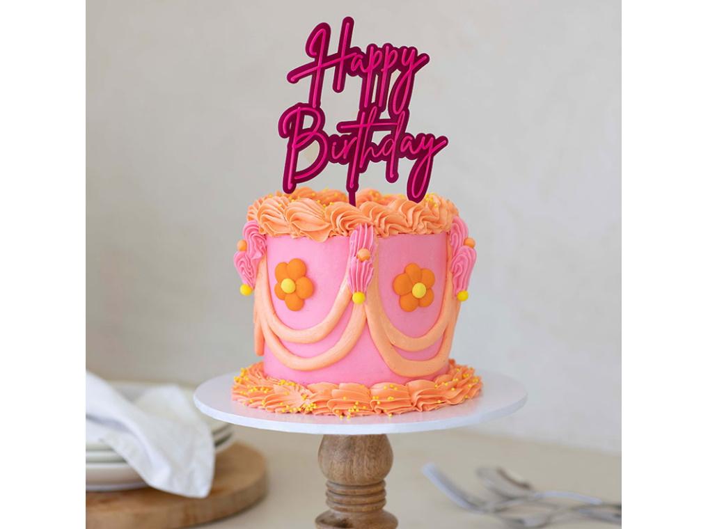 Happy Birthday Layered Cake Topper - Hot Pink / Pink