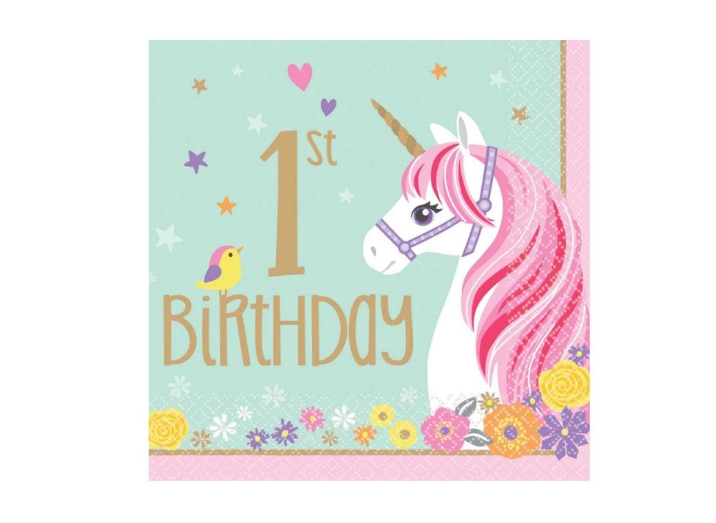 Magical Unicorn 1st Birthday Lunch Napkins 16pk