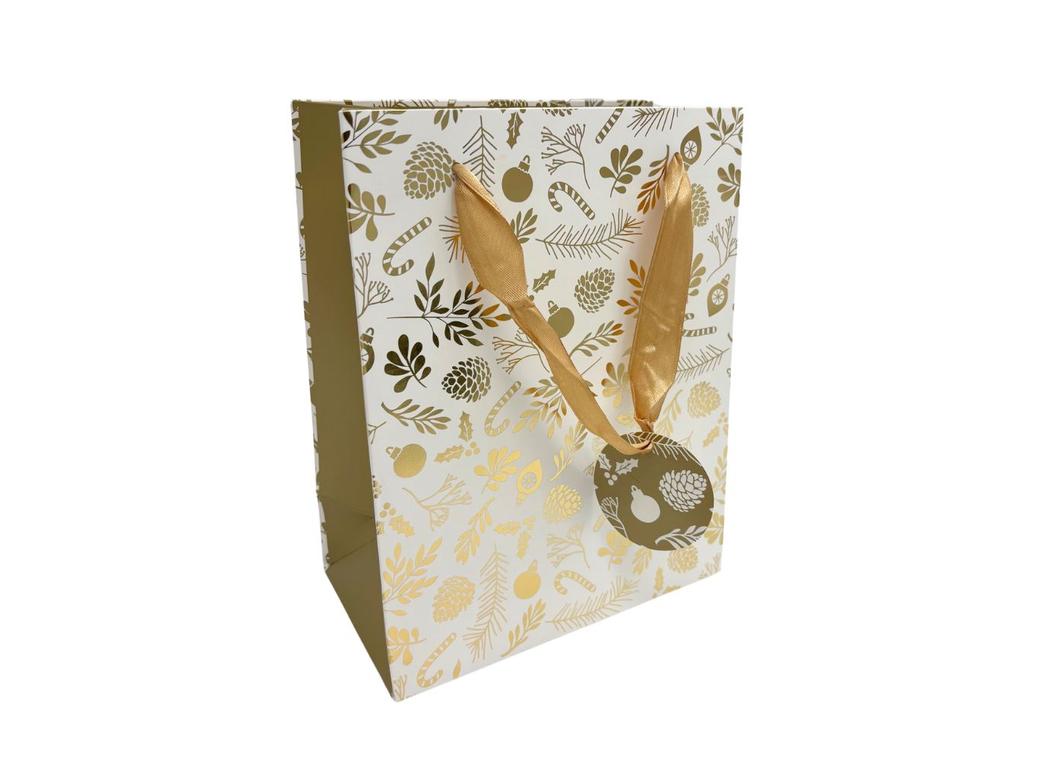 Medium Gift Bag - Gold Christmas Icons