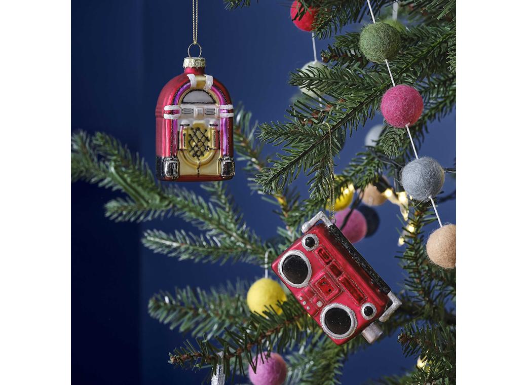 Merry & Bright Retro Music Tree Decorations Set of 2