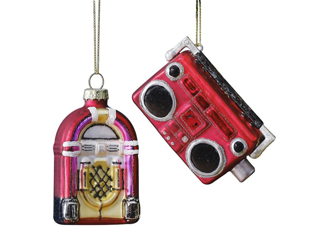 Merry & Bright Retro Music Tree Decorations Set of 2