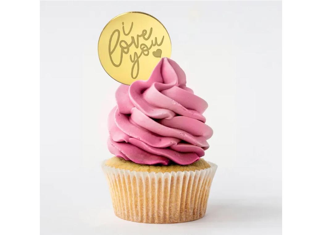Mini Gold Mirror Cake Topper - I Love You