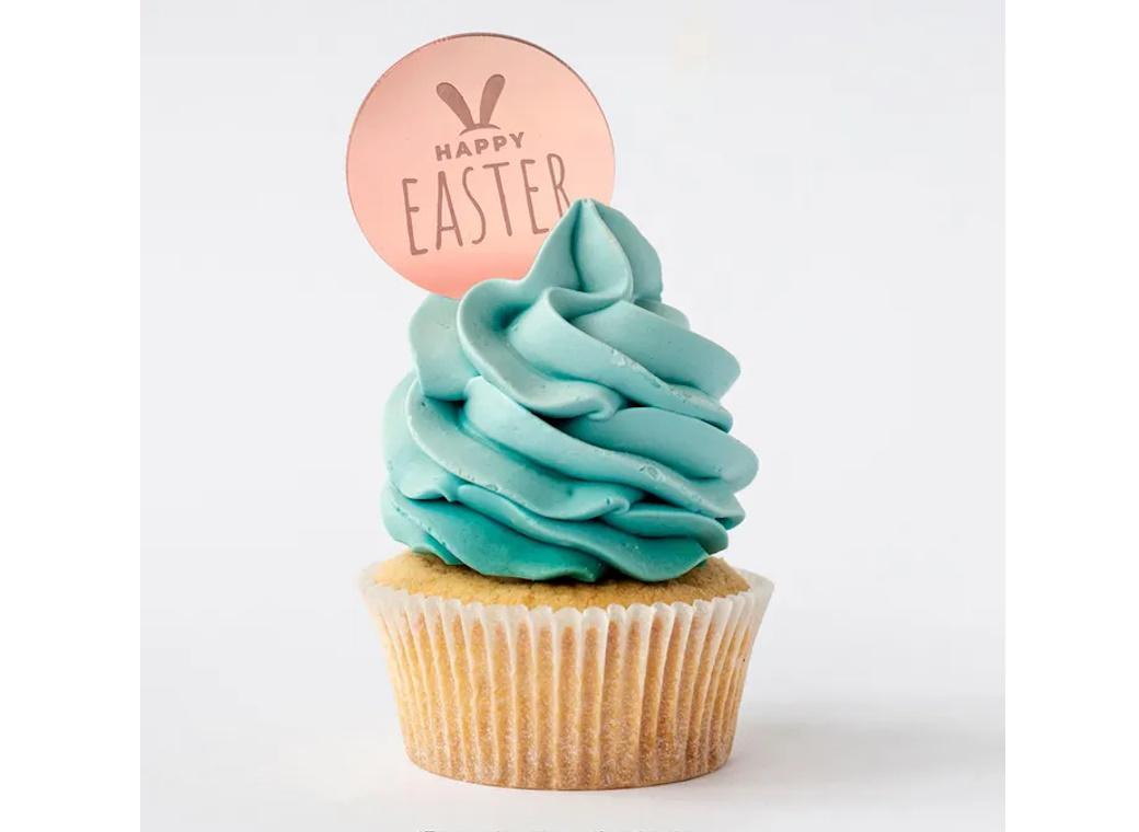 Mini Rose Gold Mirror Cake Topper - Happy Easter