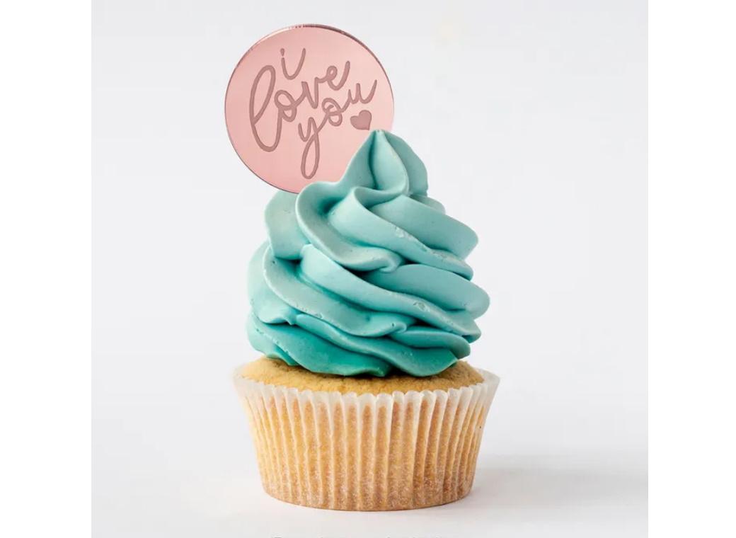 Mini Rose Gold Mirror Cake Topper - I Love You