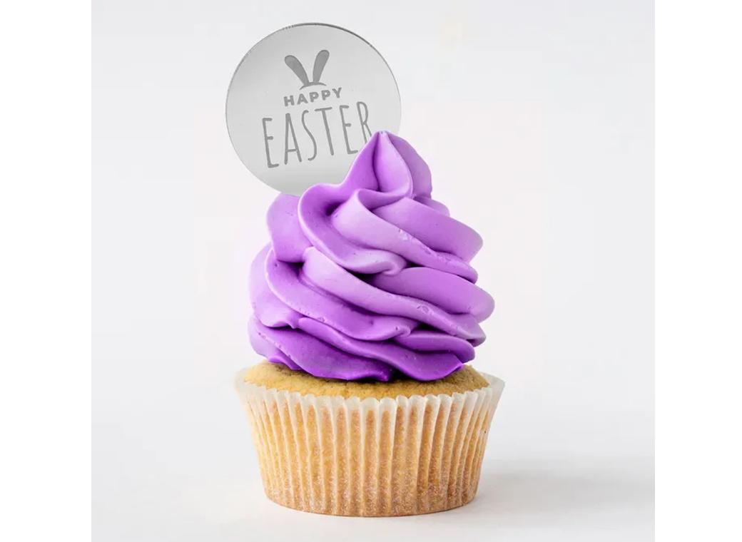 Mini Silver Mirror Cake Topper - Happy Easter