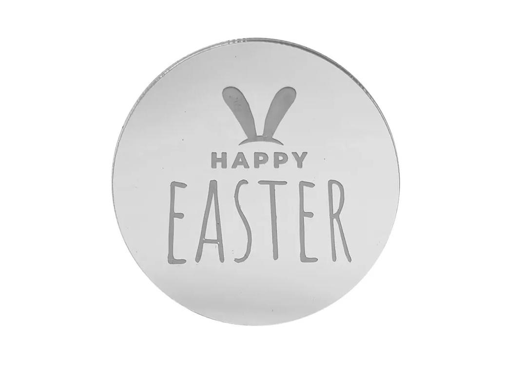 Mini Silver Mirror Cake Topper - Happy Easter